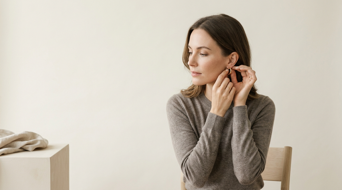 Editorial jewellery styling in soft neutral tones